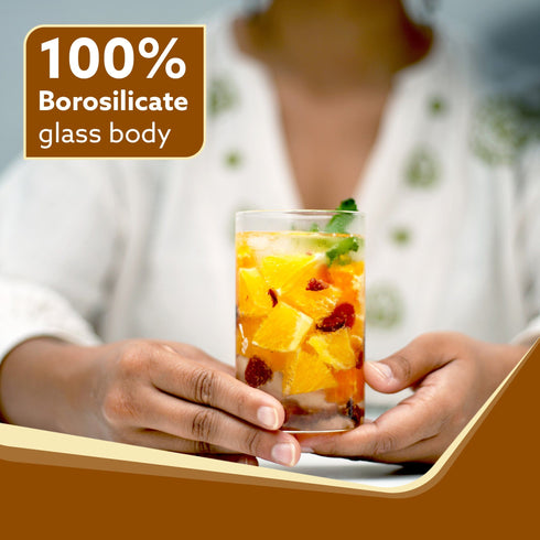 Elite Borosilicate Glass Tumbler, Serves Water, Cold Drinks, Juice, Milk, Pack of 6, 300 ml,  Flame Proof Glasses, Microwave & Dishwasher Safe, Transparent